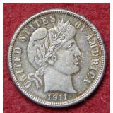 1911 S Barber Silver Dime