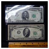 1950 D Crisp $5 and 1950 B $10 Circ Fed Res Notes