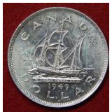 1949 Canada Silver Ship Dollar Coin