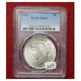1923 Peace Silver Dollar PCGS MS63