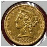 1882 US $5 Gold Coin