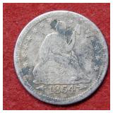 1854 Seated Liberty Silver Quarter with arrows
