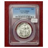 1936 D San Diego Silver Comm Half PCGS MS66