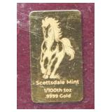 1/100th oz .9999 Fine Gold Bullion Bar