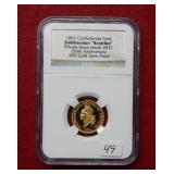 1861 Confederate Cent Restrike in Gold NGC Gem PF