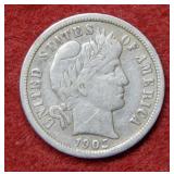 1905 S Barber Silver Dime