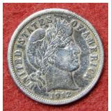 1912 Barber Silver Dime - cleaned
