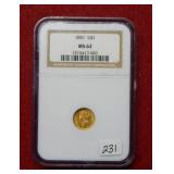 1851 US Gold $1 Coin NGC MS62