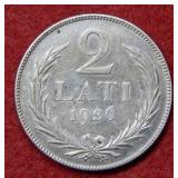 1926 Latvia 2 Silver Lati Coin