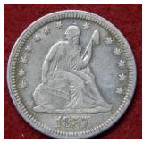 1857 Seated Liberty Silver Quarter - no motto
