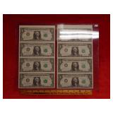 Two Partial Sheets of $1 FR RES Notes