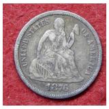 1876 S Seated Liberty Silver Dime