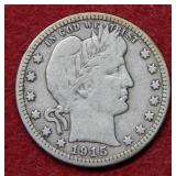1915 D Barber Silver Quarter