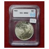 1922 Peace Silver Dollar ICG MS62