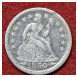 1854 O Seated Liberty Silver Dime