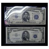 1934 C & 1953 B $5 Silver Certificates