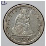 1858 Seated Liberty Silver Quarter