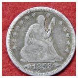 1853 Seated Liberty Quarter with arrows and rays