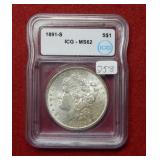 1891 S Morgan Silver Dollar ICG MS62