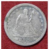 1853 Seated Liberty Silver Quarter - arrows & rays