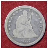 1877 CC Seated Liberty Silver Quarter