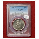 1935 S Texas Silver Comm Half PCGS MS66