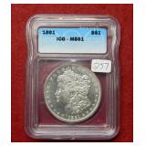 1891 Morgan Silver Dollar ICG MS61