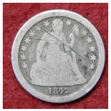 1842 O Seated Liberty Silver Dime - scratched
