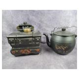 2 cookie jars (vintage stove, teapot)