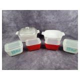 2 Corningware casseroles, 4 small covered Pyrex