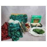 Christmas ornaments, lights, garland