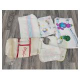 Vintage baptism gown, baby bibs, blankets, etc