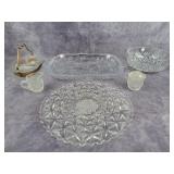 Glass plates, relish dish, mini sugar & creamer