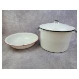 Enamelware bowl and pot with lid