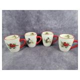 4 Bird mugs, 2 cardinal, 2 chickadee