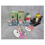 Snowmen candy jars, sleigh, misc decor