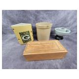 Crock, Green bay packer planter, insulator,