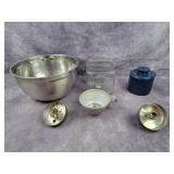 Bowl, donut cutters, butter crock