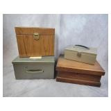 Wooden box & 3 metal boxes