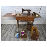 Sewing Machine w/ cabinet & notions