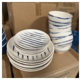 18 Piece Melange Stoneware Dinner Set blue strip