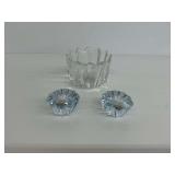Orrefors Crystal Bowl and Pair of Candle Holders