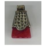 Red Stone Pendant with Tibetan Silver Metal
