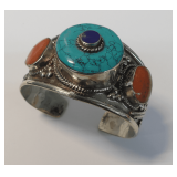 Tibetan Silver  Cuff Bracelet with Stones