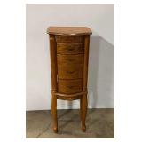 Wooden Jewelry Armoire with Four Lined Drawers, Swing-out Sides, and Table Base