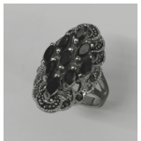 Sterling Silver and Marcasite Ring with Faceted Stones