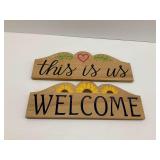Two Painted Wooden Signs for Home Decor: "This Is Us" and "Welcome"