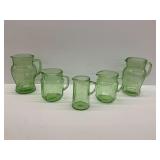 Group of Green Depression Uranium Glass Pitchers