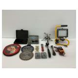 Portable LED Work Light (works), Hole Saw Blades, Ripping and Masonry Blades, Scraper, and Other Tools