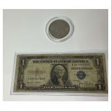 1972 Eisenhower Dollar and 1935-D One Dollar Silver Certificate